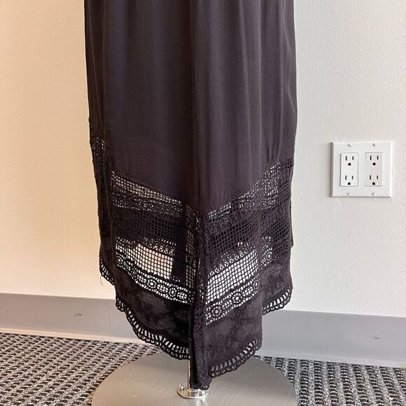 Soft Surroundings Womens Medium Maxi Dress Black Lace Trim Cap Sleeves V Neck - Picture 7 of 12